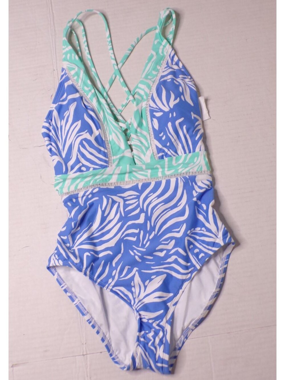 🆕LA BLANCA Beachside Bay Cross Back One Piece Tummy Control Swimsuit Blue 4 - Picture 5 of 7